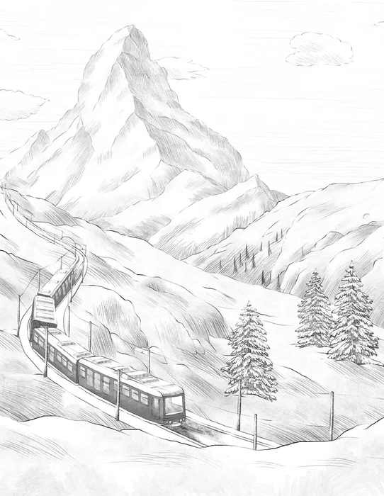 Papier peint panoramique Mont Cervin noir et blanc - Muralconcept