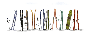 Papier peint panoramique skis colorés