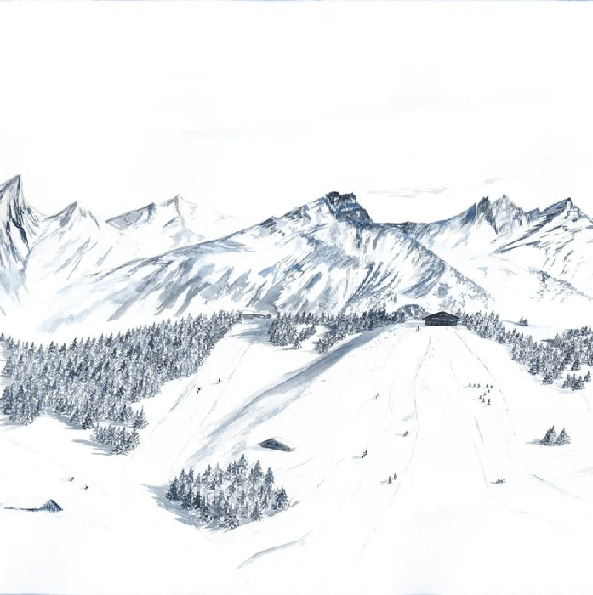 Papier peint montagne Megève – Fresque artistique peinte à la main