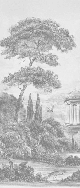 Papier peint panoramique Villa Borghese Rome – Gravure noir et blanc pins italiens - Muralconcept