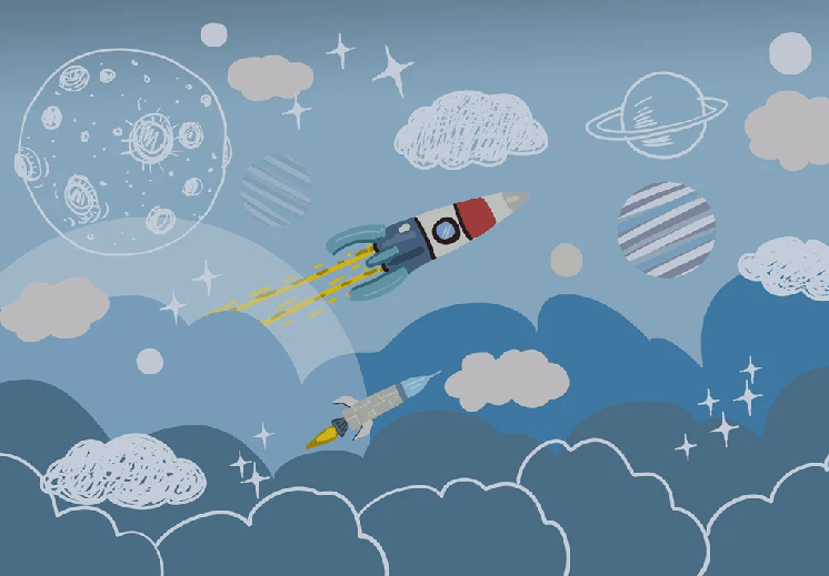 Papier peint enfant fusée espace spatiale - Muralconcept