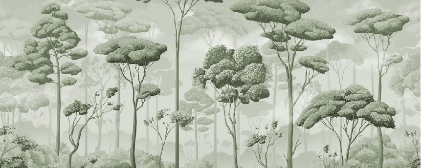 Panoramic pinewood voluptuous green wallpaper