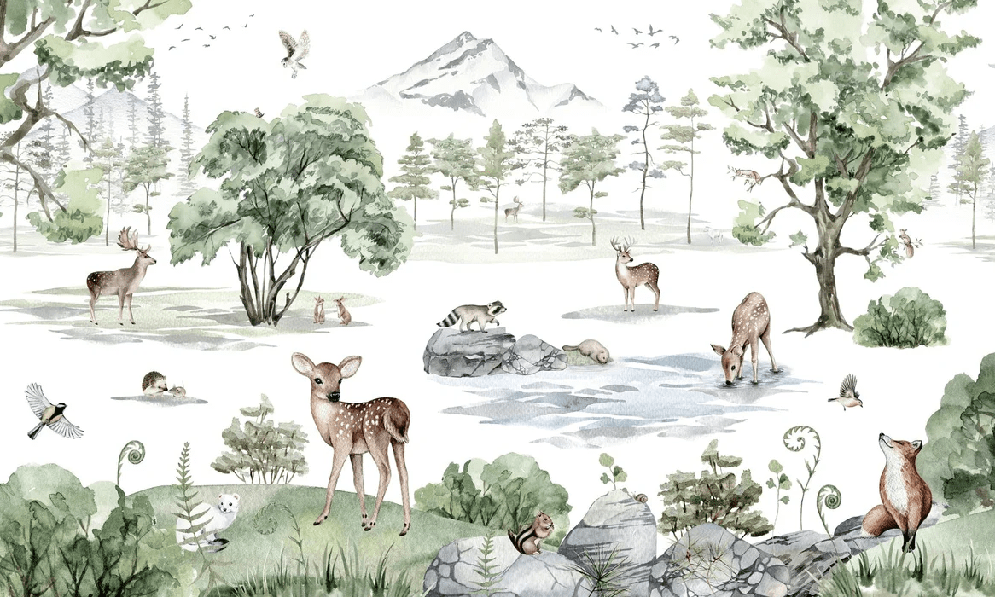 Papier peint animaux prairie enneigée - Muralconcept