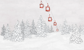 Papier peint montagne télécabine rouge - Muralconcept