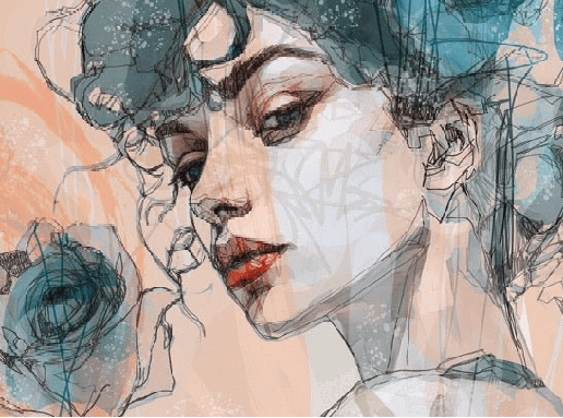 Papier peint visage féminin blue rose - Muralconcept