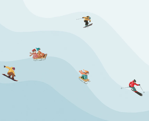 Papier peint enfant skieurs bleu - Muralconcept