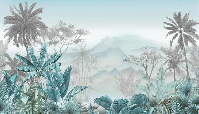 Papier peint tendance tropical bleu, XXL, tendance