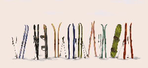 Papier peint skis colorés beige - Muralconcept