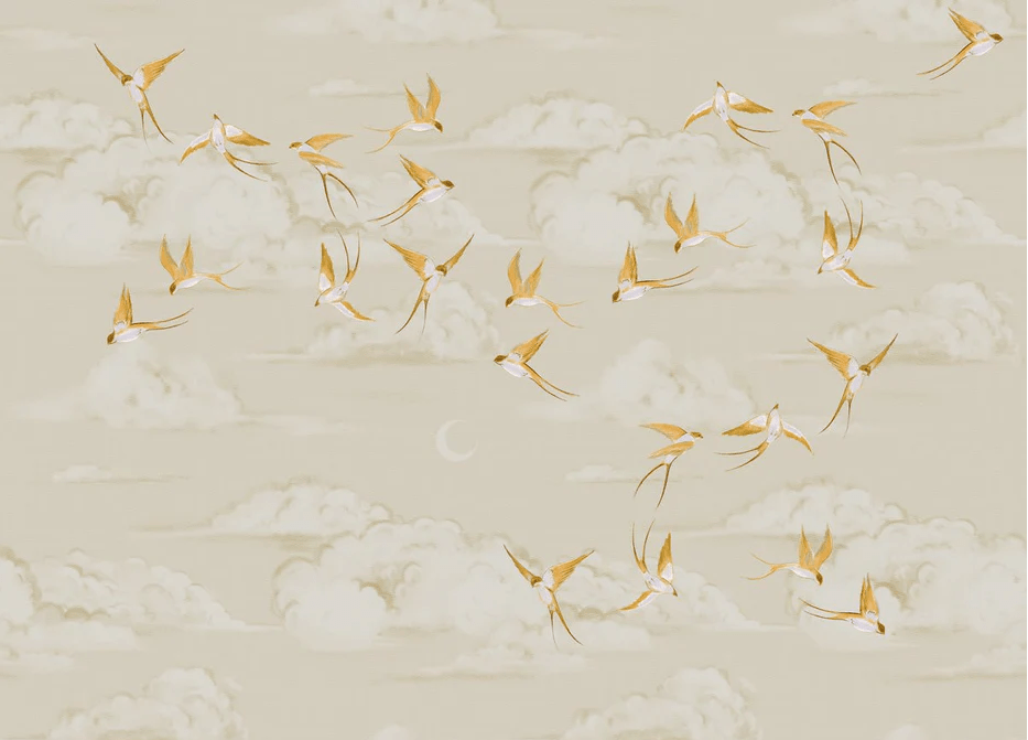 Papier peint bureau envol oiseau doré - Muralconcept