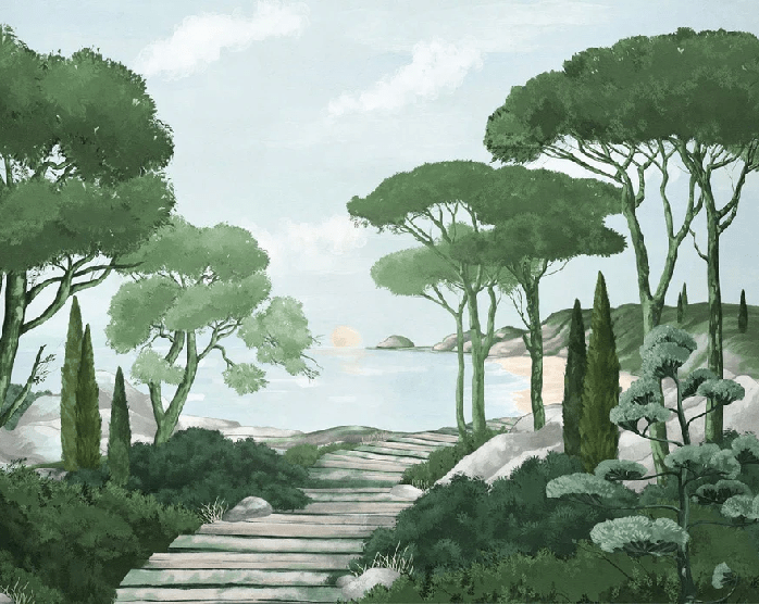 Papier peint balade dans les calanques vert - Muralconcept