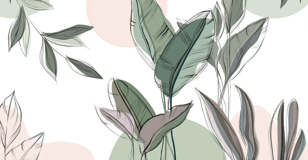 Papier peint panoramique végétal graphique vert