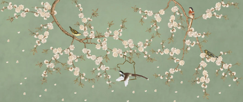 Papier peint sakura zen vert