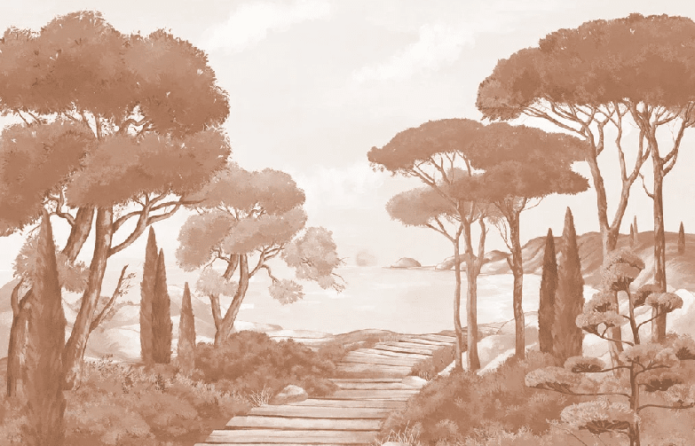 Papier peint balade dans les calanques terracotta - Muralconcept