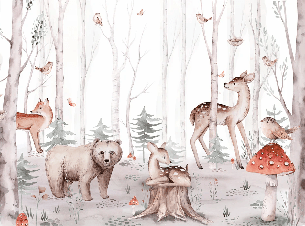 Papier peint aquarelle enfant animaux forêt - Muralconcept