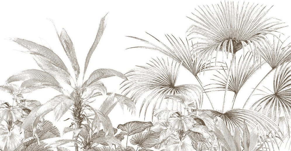Papier peint tropical gravure monochrome - Muralconcept