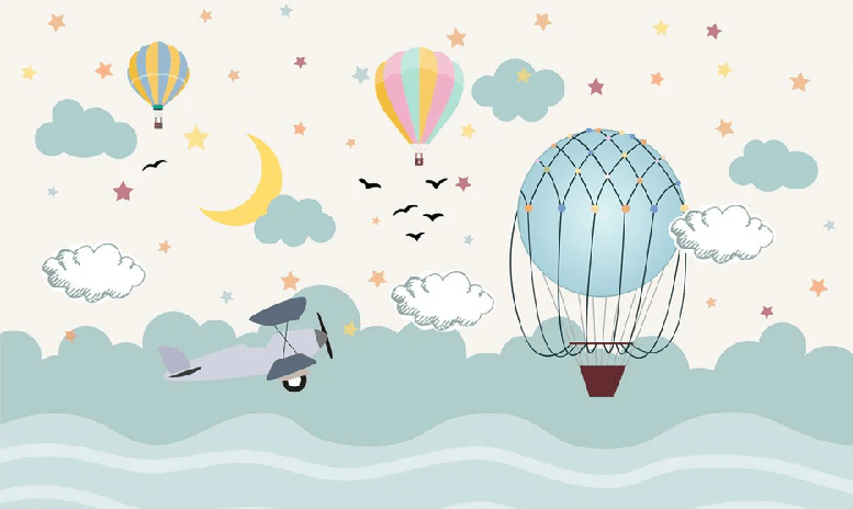 Papier peint chambre enfant avion scandinave, XXL, tendance