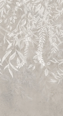 Carta da parati con motivo vegetale moderno beige