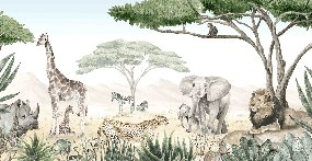 Papier peint enfant savane en peinture - Muralconcept