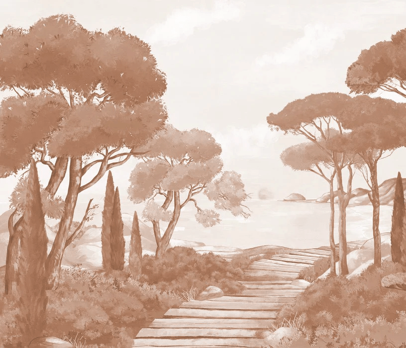 Papier peint balade dans les calanques terracotta - Muralconcept