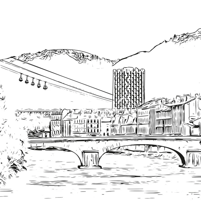 Papier peint téléphérique Grenoble Belledonne, XXL, tendance