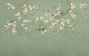 Papier peint sakura zen vert