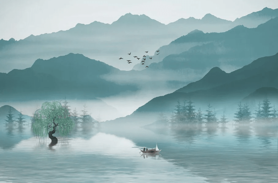 Papier peint entre montagne et lac, XXL, tendance