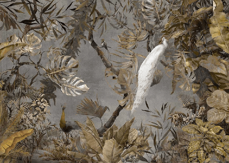 Papier peint panoramique paon blanc impérial