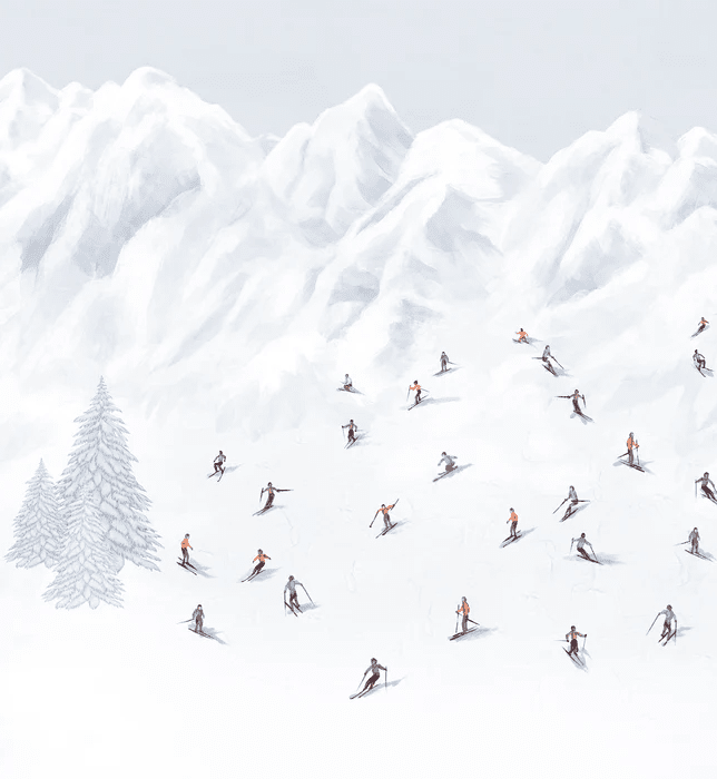 Papier peint montagne skieurs colorés - Muralconcept