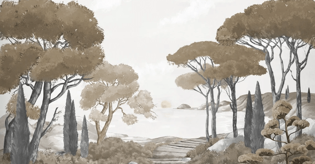 Papier peint balade dans les calanques brun - Muralconcept