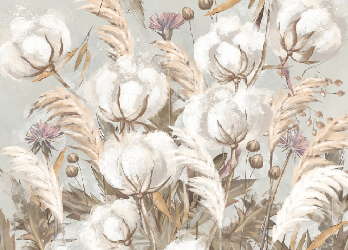 Papier peint panoramique fleur coton - Muralconcept