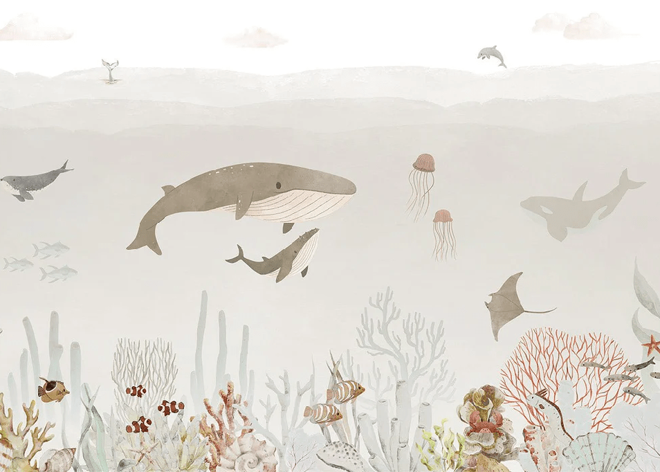 Papier peint bébé baleines - Muralconcept