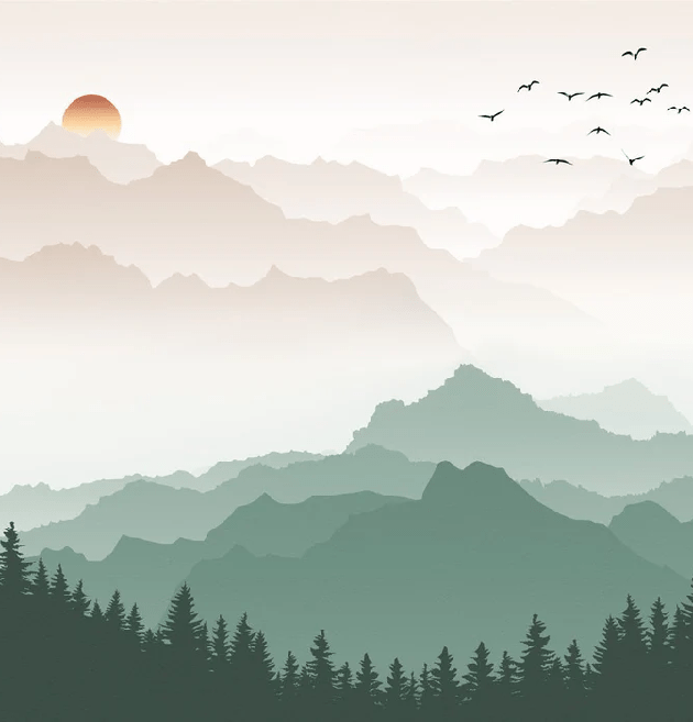 Papier peint montagne dans brume terracotta, XXL, tendance