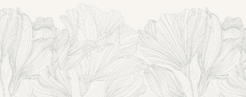 Panoramic wallpaper grey and white waltz of flowers, XXL, tendance