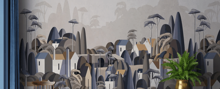 Papier peint village maisons exotiques - Muralconcept