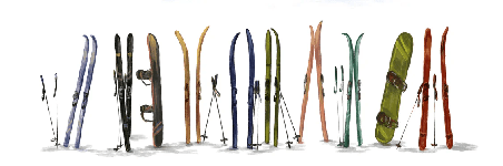 Papier peint panoramique skis colorés - Muralconcept