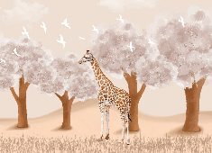 Papier peint chambre enfant Girafe dans la Savane - Muralconcept