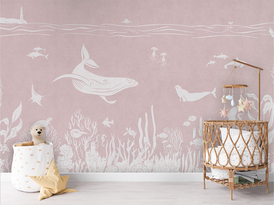 Aquatic stroll pink wallpaper