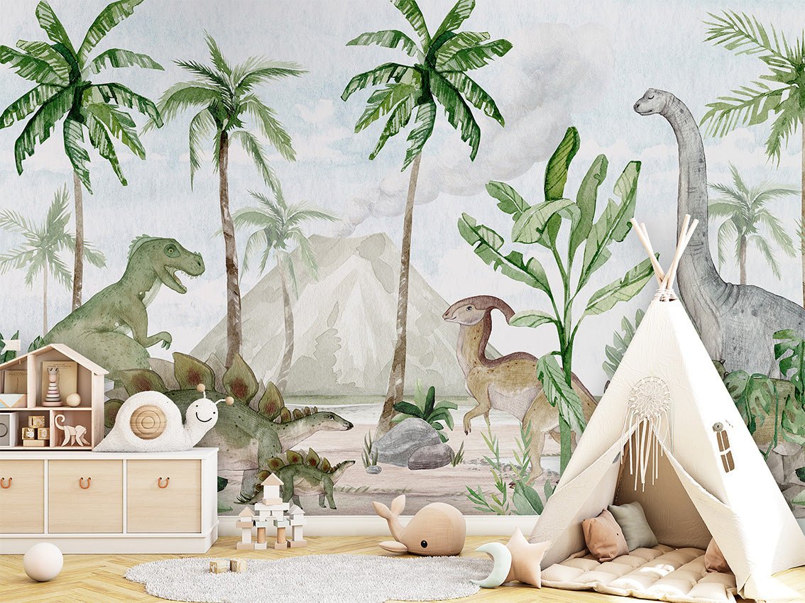 Watercolor baby dinos wallpaper