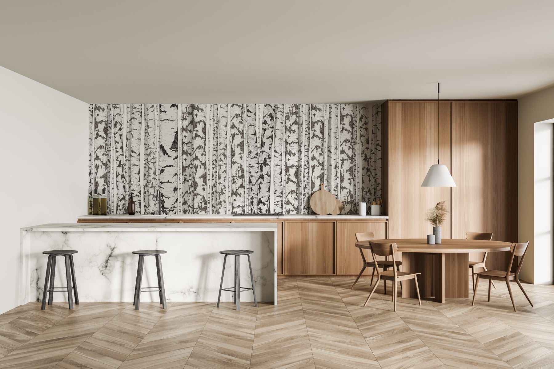 Papier peint bouleau noir et blanc, XXL, tendance