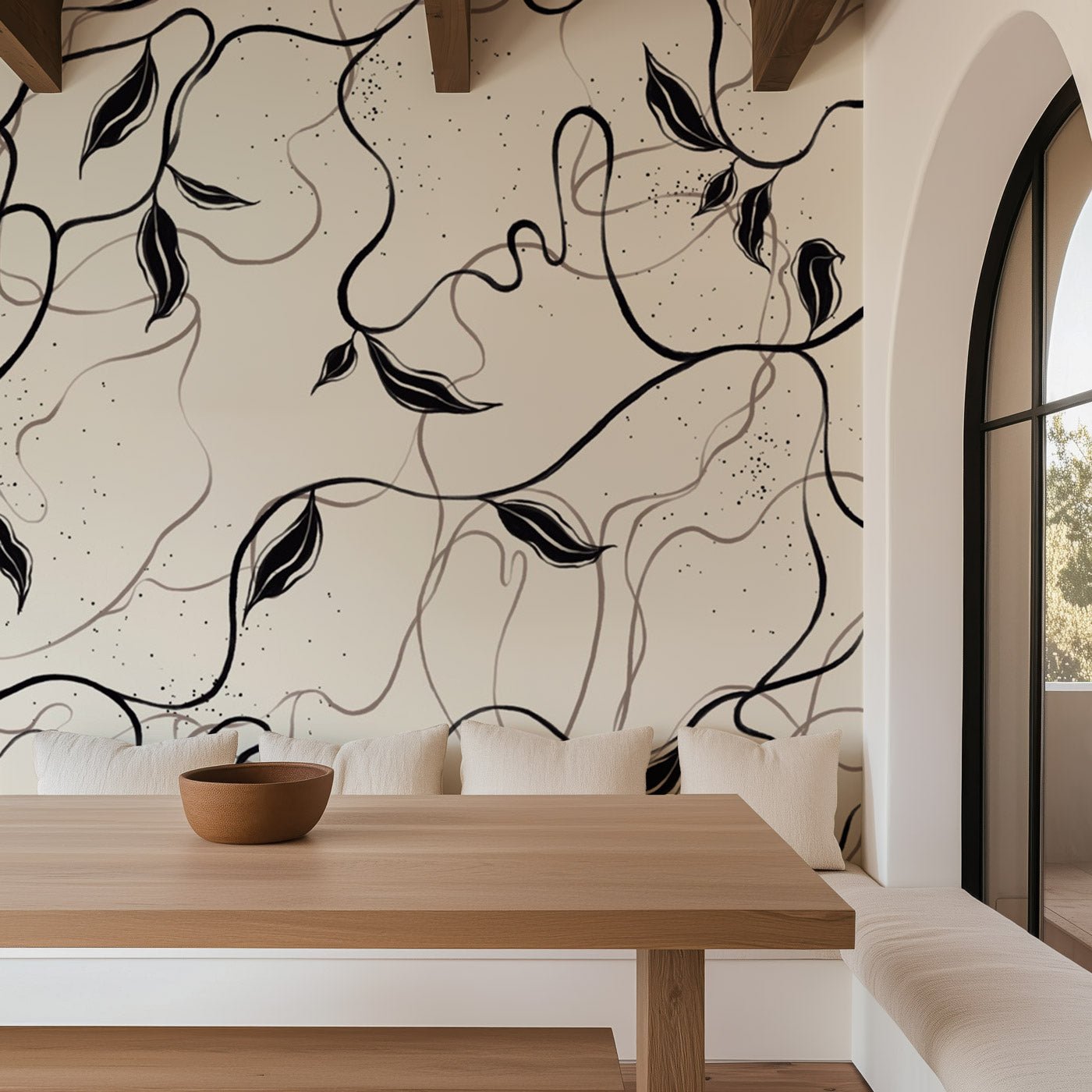 Papier peint végétal -  Lignes greige, XXL, tendance