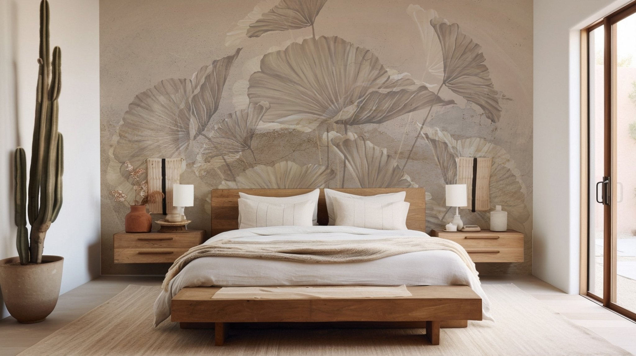 Papier peint panoramique lotus sepia, XXL, tendance