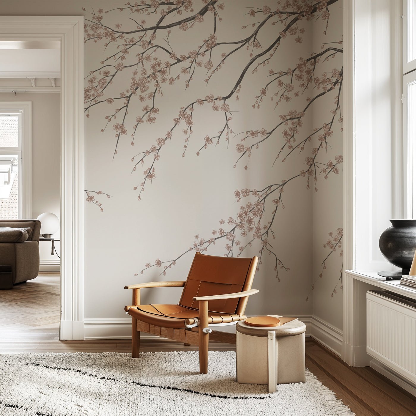 Papier peint panoramique Sakura beige, XXL, tendance