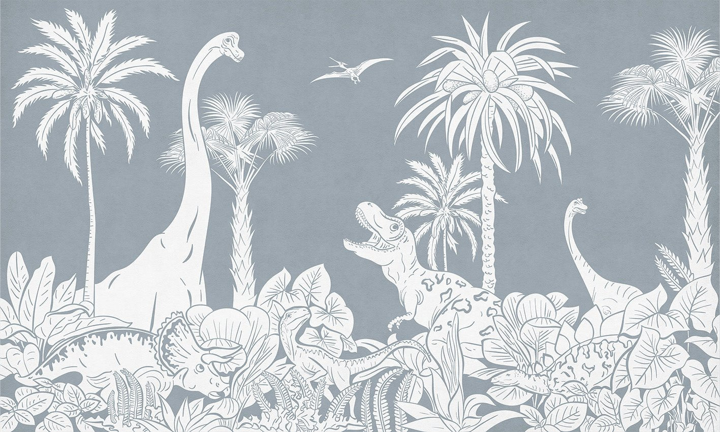 Papier peint dinos monochrome bleu, XXL, tendance