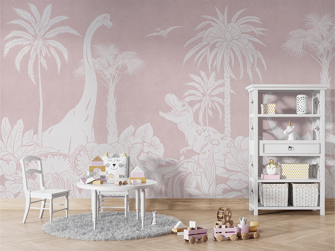 Papier peint dinos monochrome rose, XXL, tendance