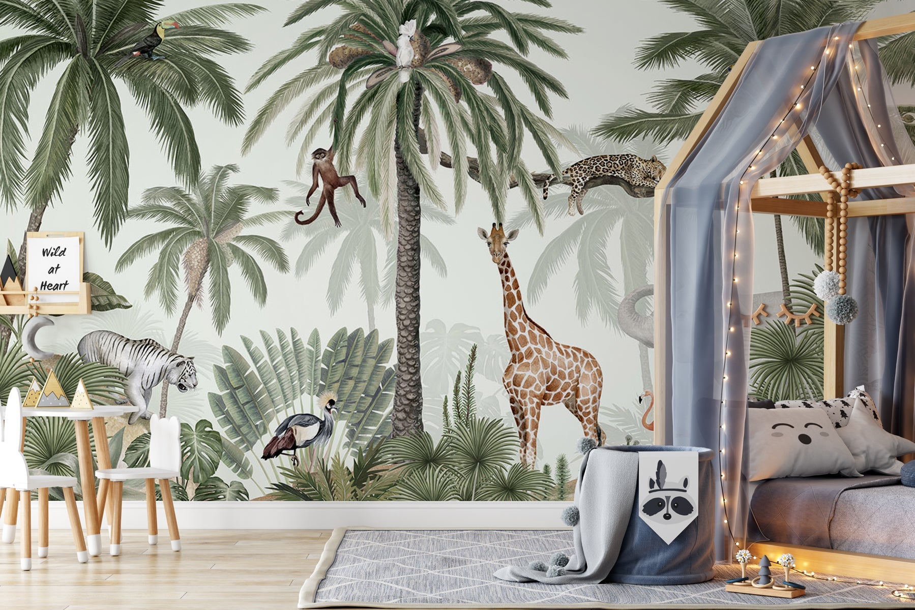 Papier peint enfant jungle paisible, mural concept, tendance