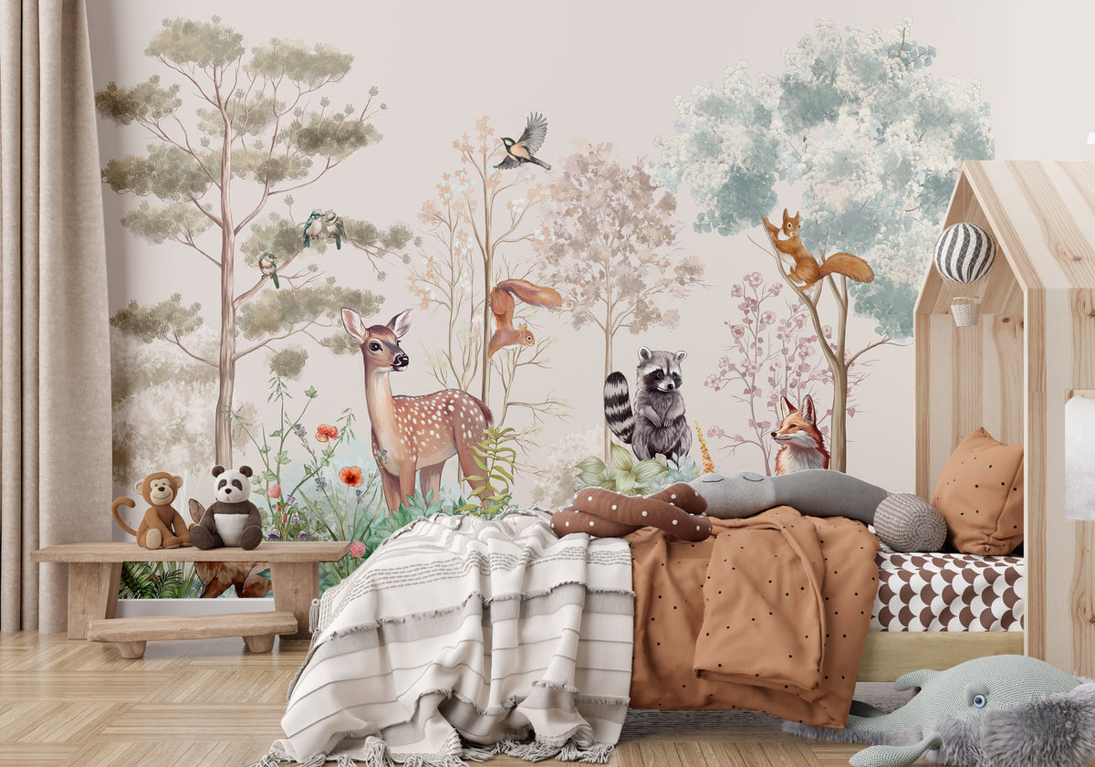 Children's bedroom wallpaper magic nature beige