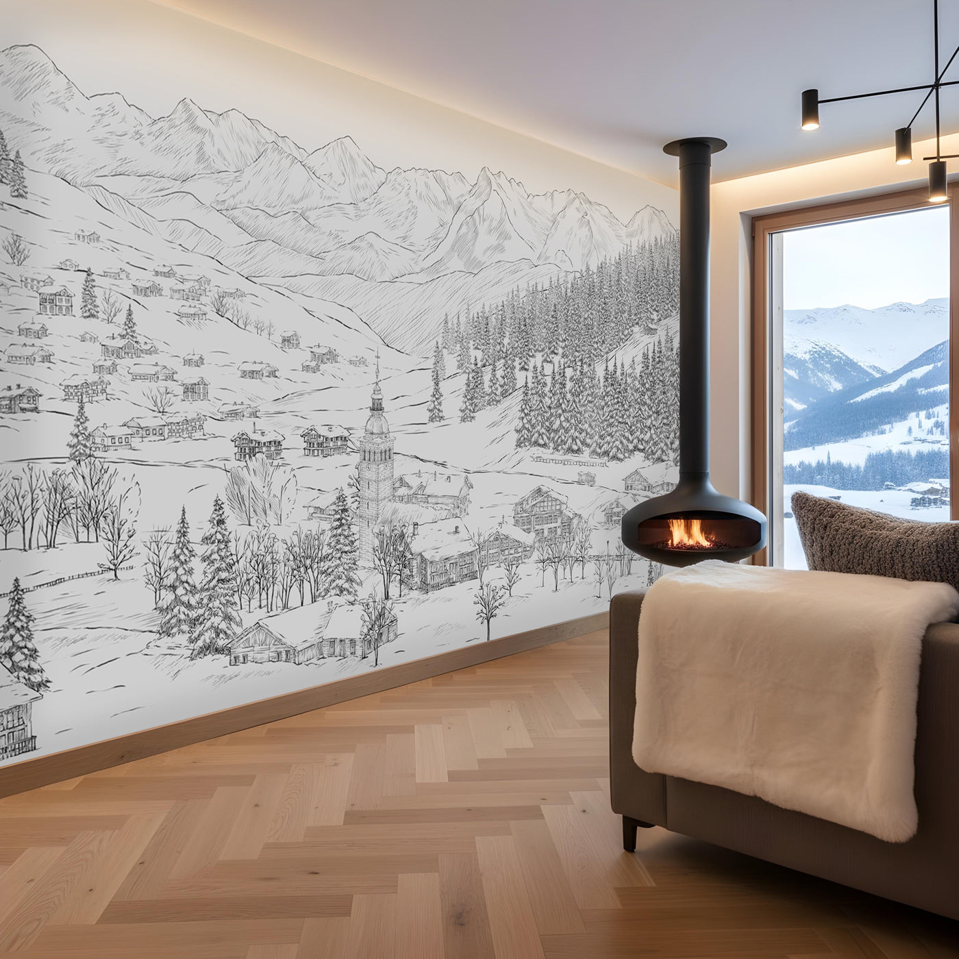 Papier peint panoramique montagne - Le Grand-Bornand paysage alpin - Muralconcept