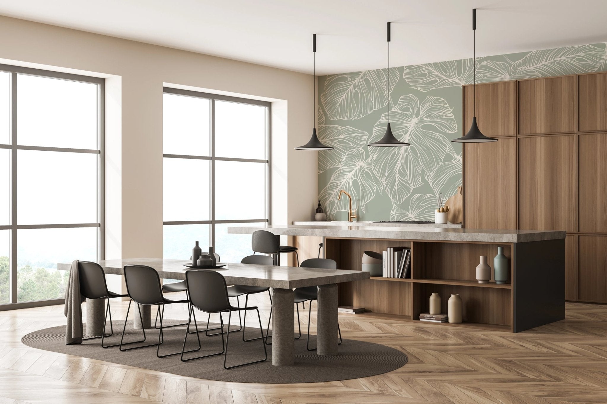 Papier peint feuille monstera sauge, XXL, tendance