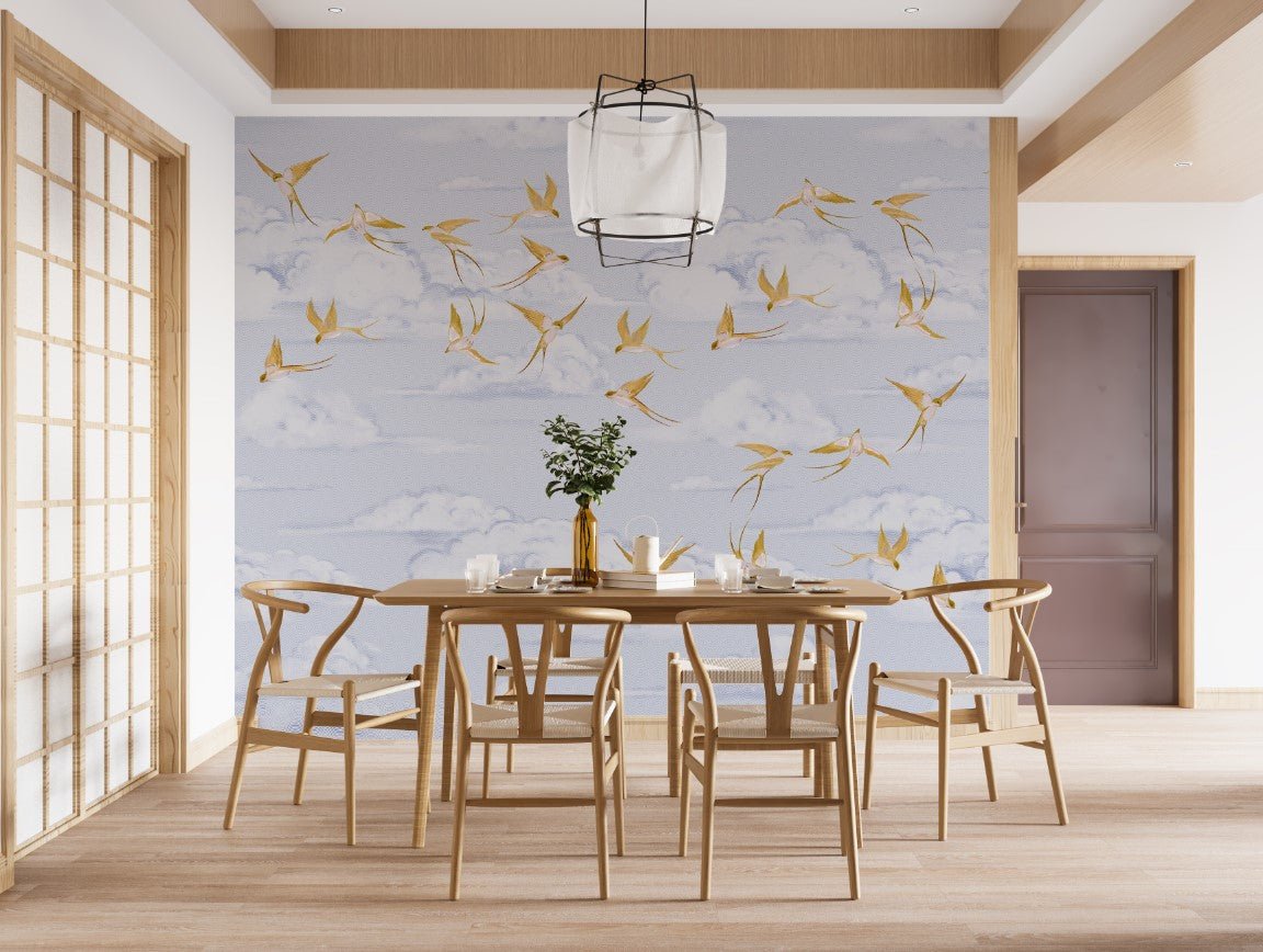 Carta da parati nuvola poetica uccello oro