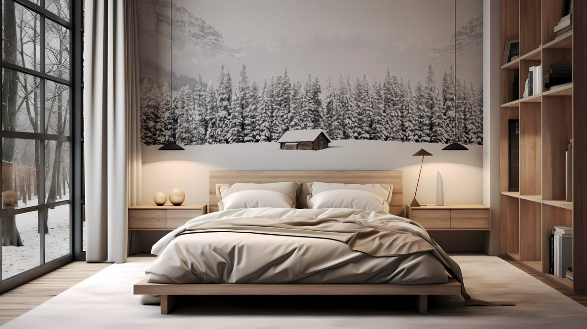 Panoramic mountain chalet wallpaper